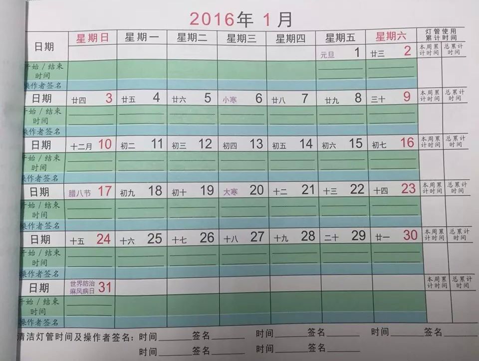 紫外线灯使用登记1月份